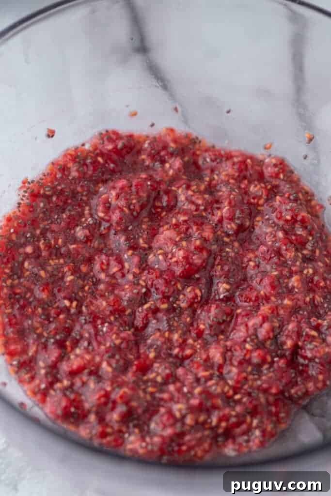 Raspberry mixture in a bowl